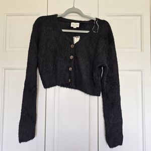 Jun & Ivy Black Eyelash Crop Button-Up Cardigan
